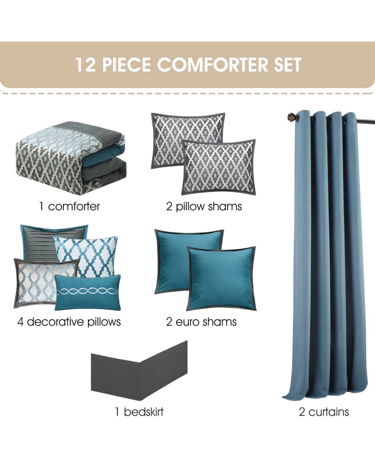 Stratford Park Caval Geometric Patchwork 12-Pc. Comforter Set