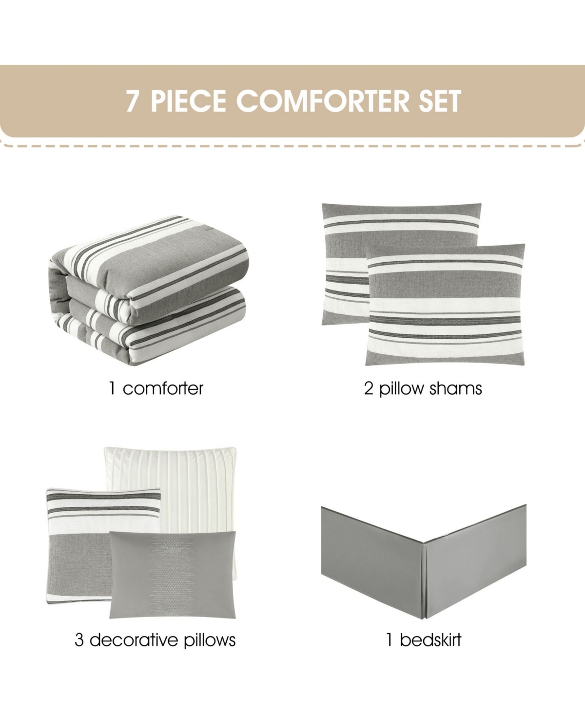 Stratford Park Cornille Stripes 7-pc. Comforter Set, Queen In Gray