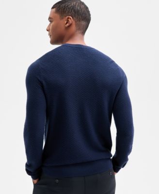 Men's Long Sleeve Textured Merino Crewneck Sweater, Macy's Exclusive