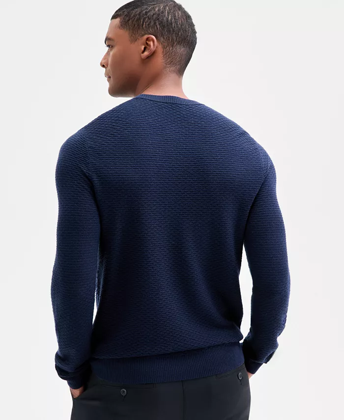 Men's Long Sleeve Textured Merino Crewneck Sweater - thumbnail 4