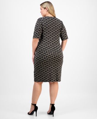 Plus Size Elbow-Sleeve Wrap Side-Tie Jersey Dress
