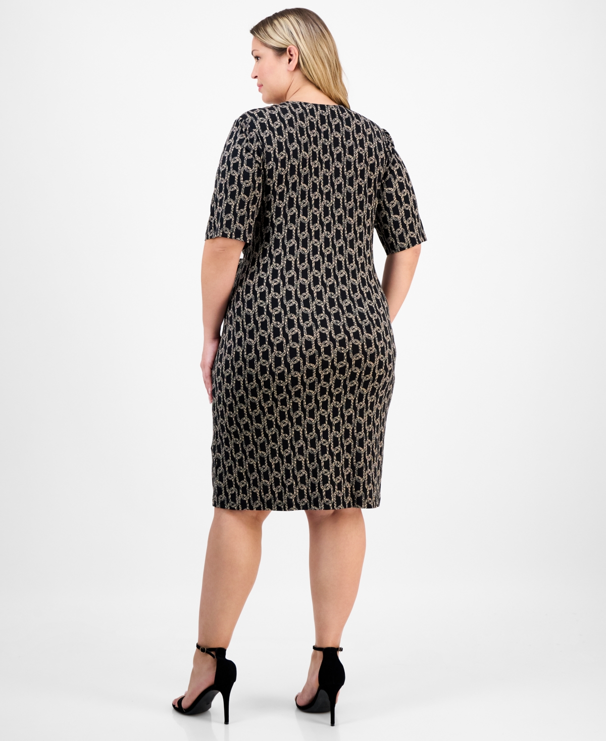 Connected Plus Size Elbow-sleeve Wrap Side-tie Jersey Dress In Black