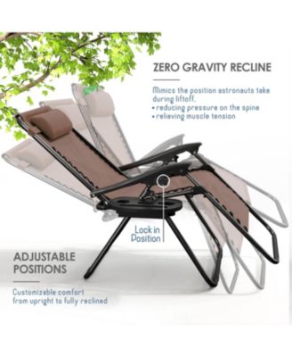 Outdoor Patio Zero Gravity Chair - Reclining Lounge Chair with Pillow & Cup Holders