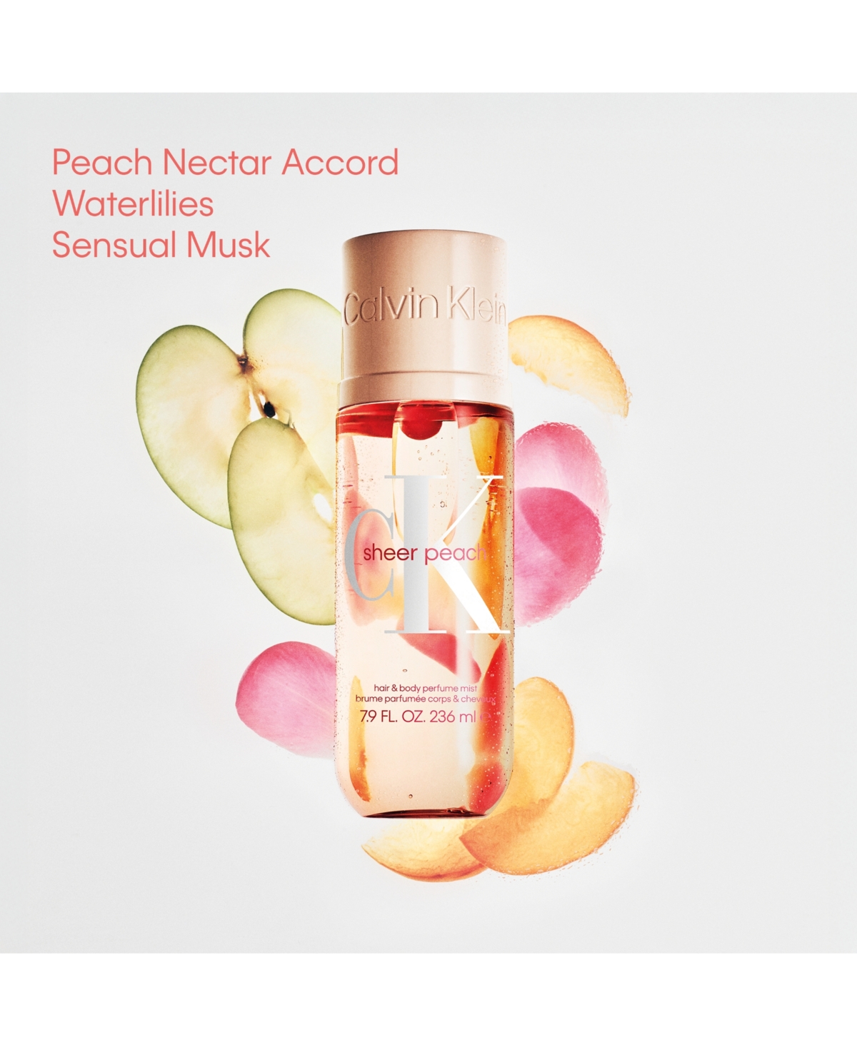 Calvin Klein Ck Sheer Peach Hair & Body Perfume Mist In Transparent