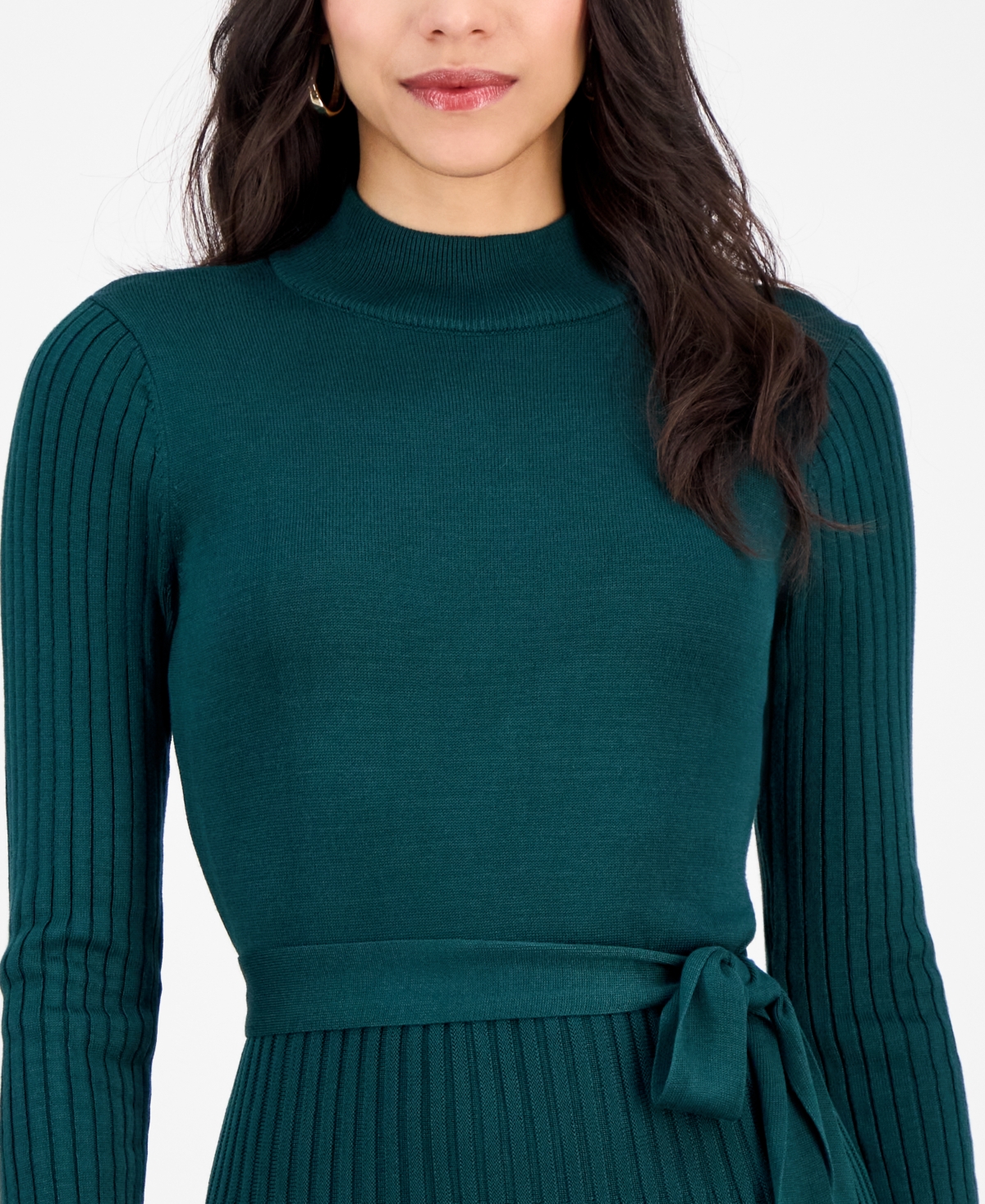 Sandra Darren Petite Pleated Midi Sweater Dress In Green