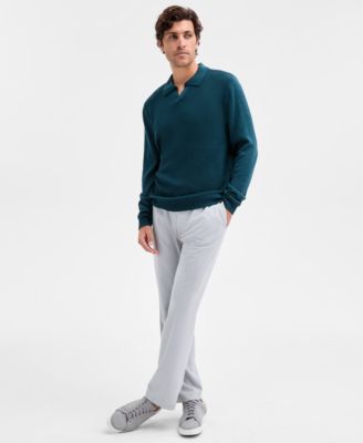 Men's Long Sleeve Textured Merino Polo Sweater, Macy's Exclusive