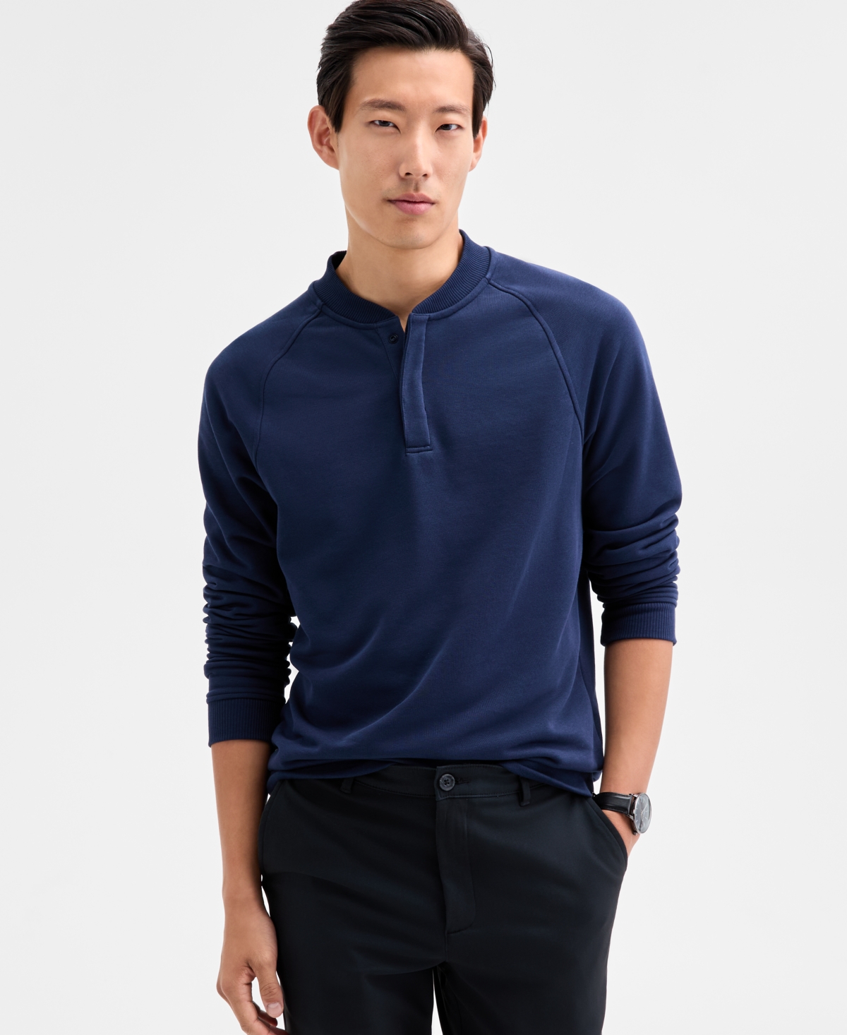 Alfani Men's Long Sleeve Quarter-Snap French Terry Sweatshirt, Macy's Exclusive