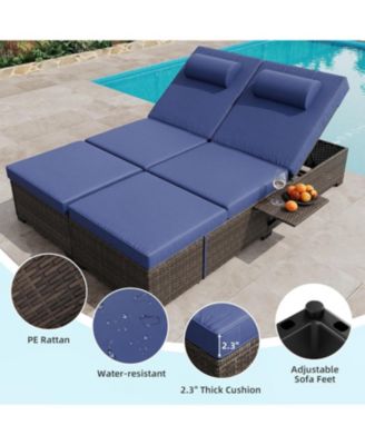 2 PCS All-Weather Outdoor Rattan Patio Chaise Lounge Recliner Chairs with Adjustable Backrest & Cushions for Poolside & Garden
