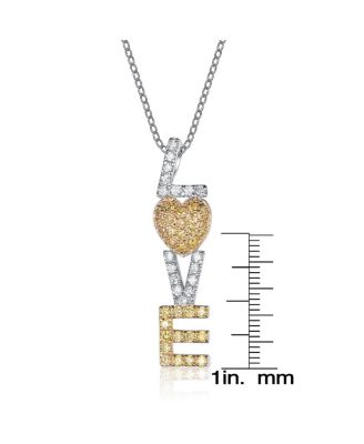 Sterling Silver Two Tone Cubic Zirconia And Lemon Love Pendant