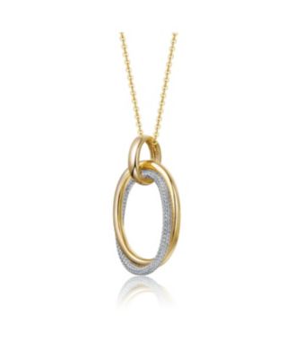 Sterling Silver with Cubic Zirconia Double Entwined Oval Eternity Circle Pendant Necklace