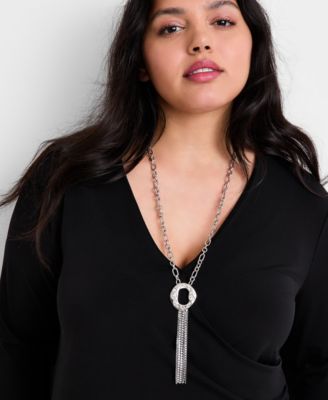 Crystal Circle & Fringe Pendant Necklace, 28" + 3" extender, Macy's Exclusive