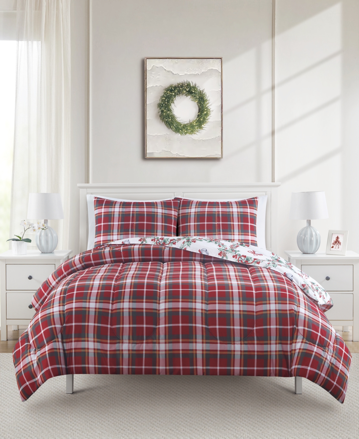 Westport Home Enchante Wreath With Bow Reversible 3-pc. Comforter Sets, Created For Macy's In Multi