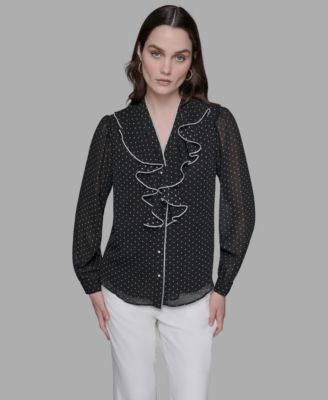 KARL LAGERFELD PARIS - Women's Clip-Dot Ruffled Blouse