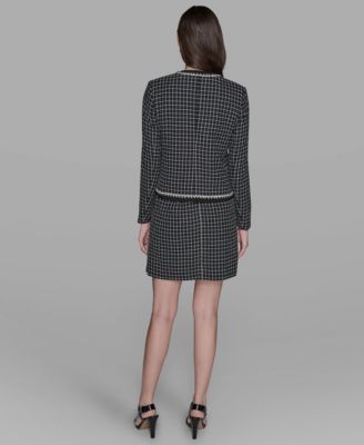 Karl Lagerfeld Womens Embellished Tweed Jacket Pencil Skirt Embellished Pleated Top In Black