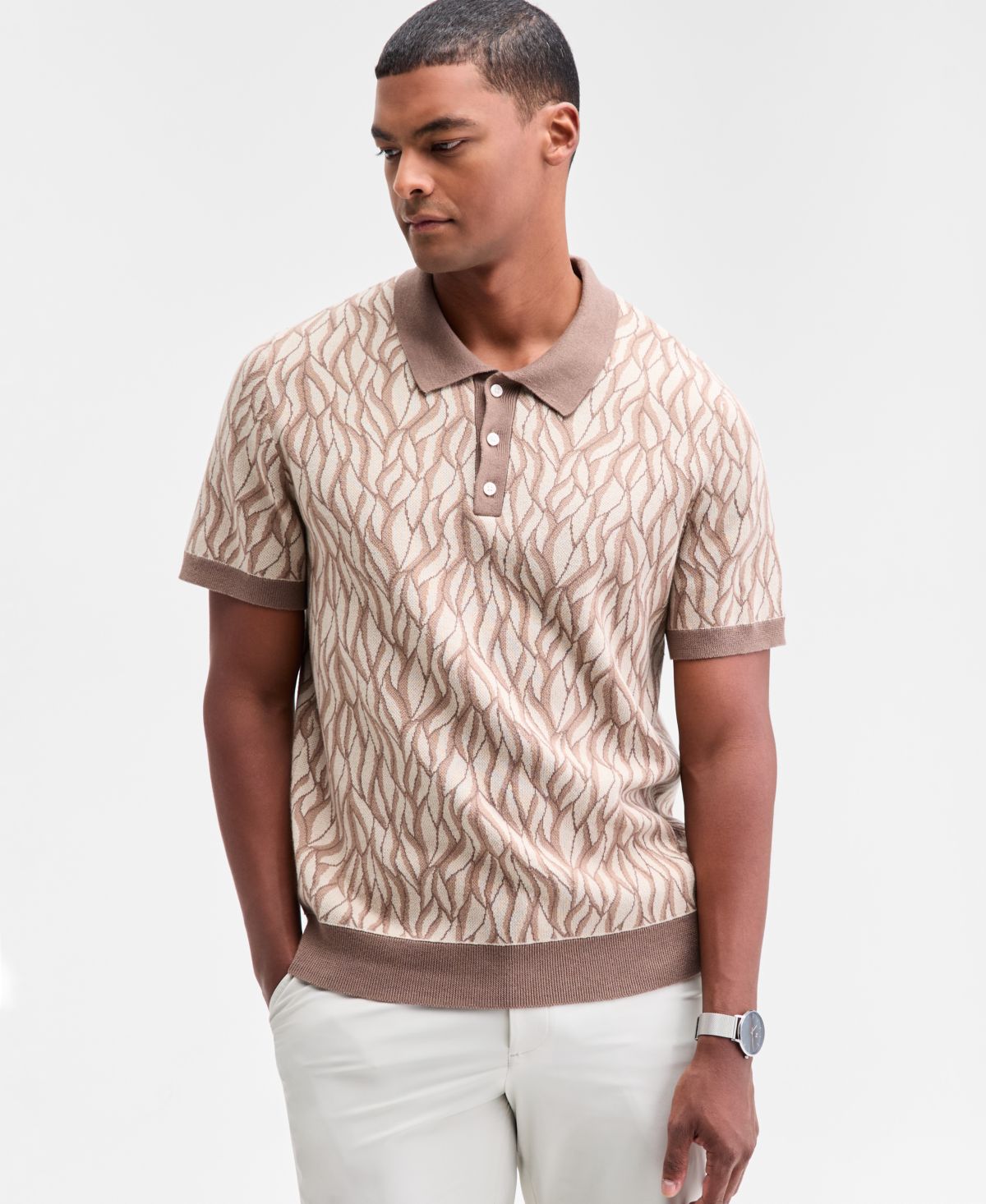 Мужской жаккардовый свитер поло Birdseye с коротким рукавом, эксклюзивный Macy's