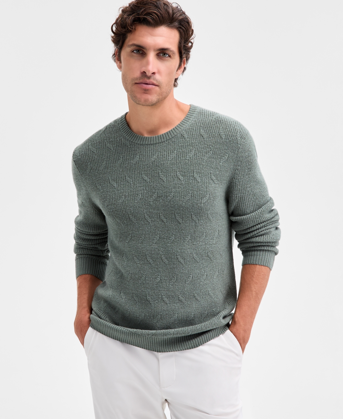 Alfani Men's Long Sleeve Basket Weave Crewneck Sweater, Macy's Exclusive
