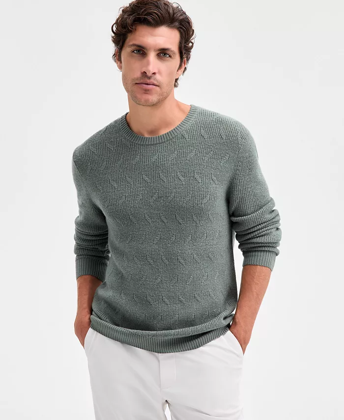 Men's Long Sleeve Merino Basket Weave Crewneck Sweater