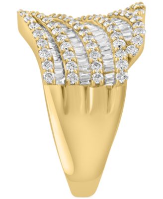 EFFY&reg; Diamond Round & Baguette Multirow Diagonal Ring (1-3/8 ct. t.w.) in 14k Gold