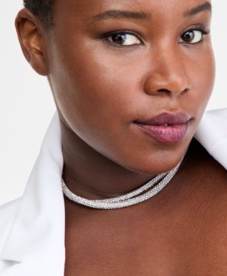 Rhinestone Layered Collar Necklace, 15-3/4"+ 3" extender, Macy's Exclusive