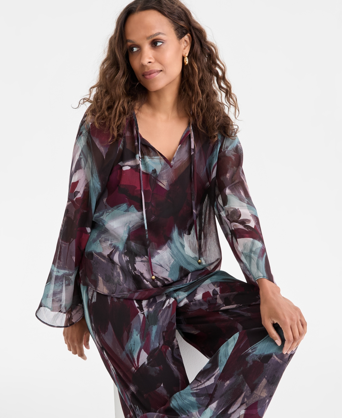 Inc International Concepts Petite Printed Chiffon Wide-leg Pants, Macy's Exclusive In Multi
