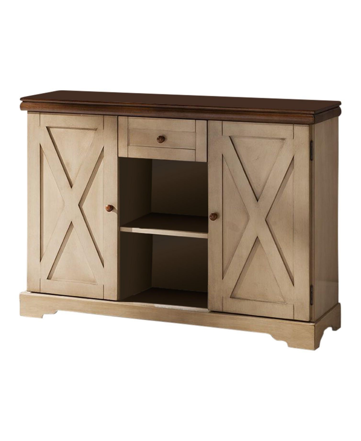 Kings Brand Furniture Wood Buffet Cabinet Console Table (Antique White/Walnut)