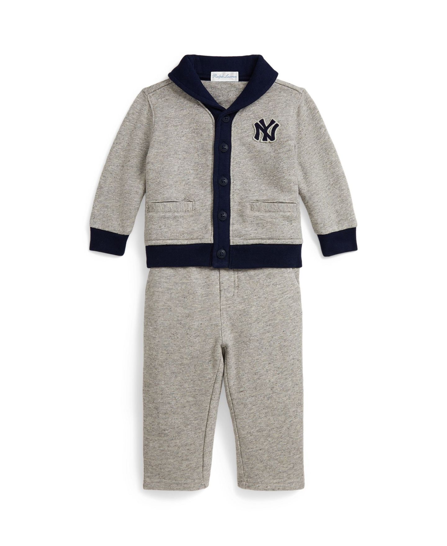 Комплект Polo Ralph Lauren Vintage Yankees для мальчика: флисовый кардиган и брюки, цвет: Серый — фото 1