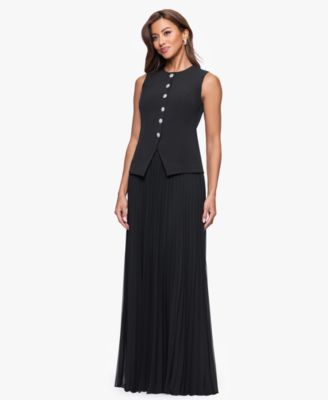 Women's Vest Style Pleated Scuba Long Dress