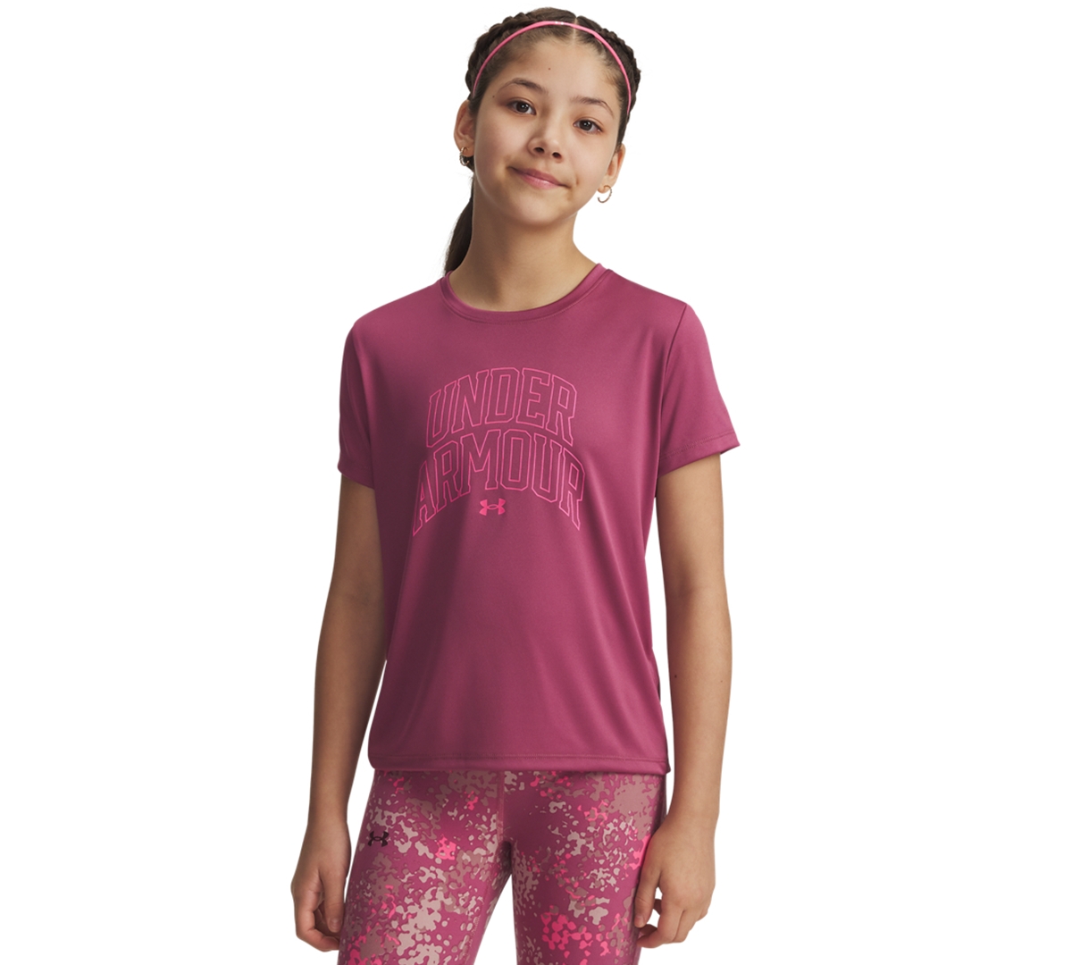 Under Armour Big Girls Graphic Print Short Sleeve T-shirt In Burgundy