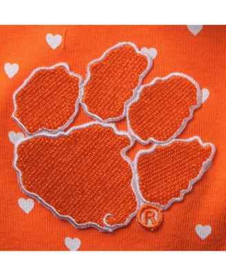 Baby Boys and Girls Orange Clemson Tigers Hearts Bodysuit and Headband Set