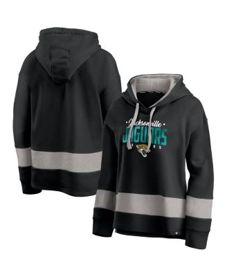 Fanatics - Women's Black/Gray Jacksonville Jaguars Huddle Up Fundamental Fleece Color Block Pullover Hoodie