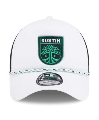 Men's White/Black Austin FC Court Sport Foam A-Frame 9FORTY Adjustable Trucker Hat