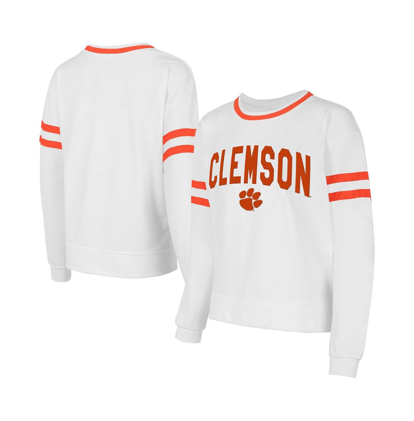 Женский топ Concepts Sport White Clemson Tigers Borough French Terry Arch Over Long Sleeve — фото 1