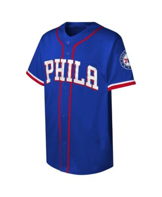 Big Boys and Girls Royal Philadelphia 76ers Stitch Full-Button Baseball Jersey