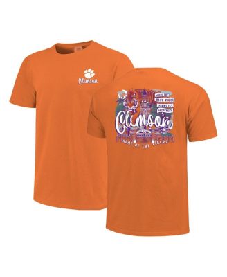 Image One - Women's Orange Clemson Tigers Comfort Colors Campus Scene Drawing Script T-shirt