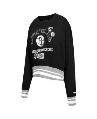 Women's Black Brooklyn Nets Area Code Cropped Pullover Sweatshirt
