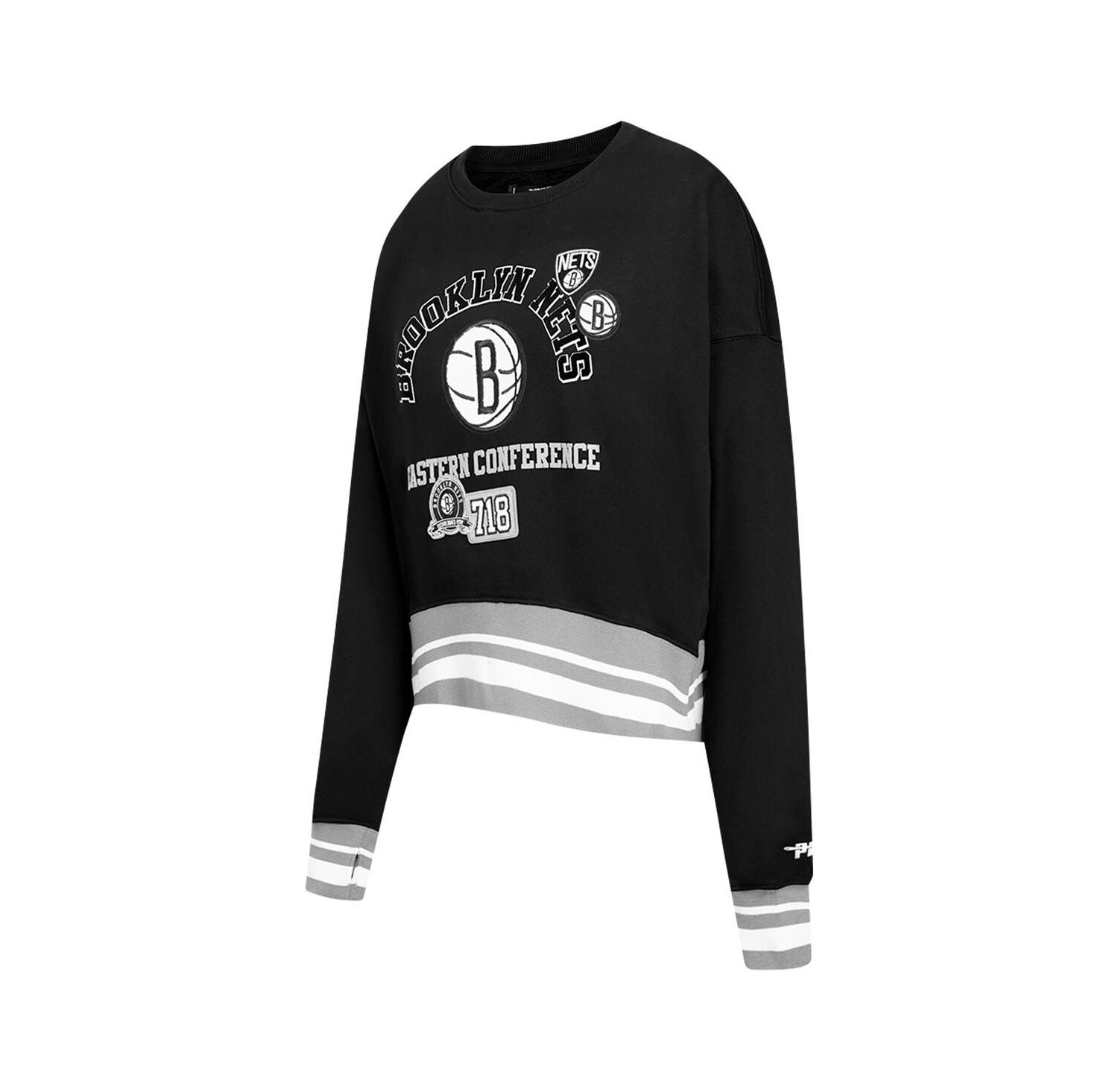 Women's Black Brooklyn Nets Area Code Cropped Pullover Sweatshirt