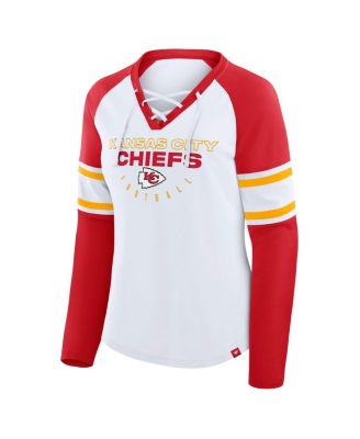 Women's White Kansas City Chiefs Plus Size Redzone Lace Up Long Sleeve T-Shirt