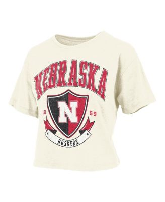 Women's Cream Nebraska Huskers Buckler Vintage Cropped T-Shirt
