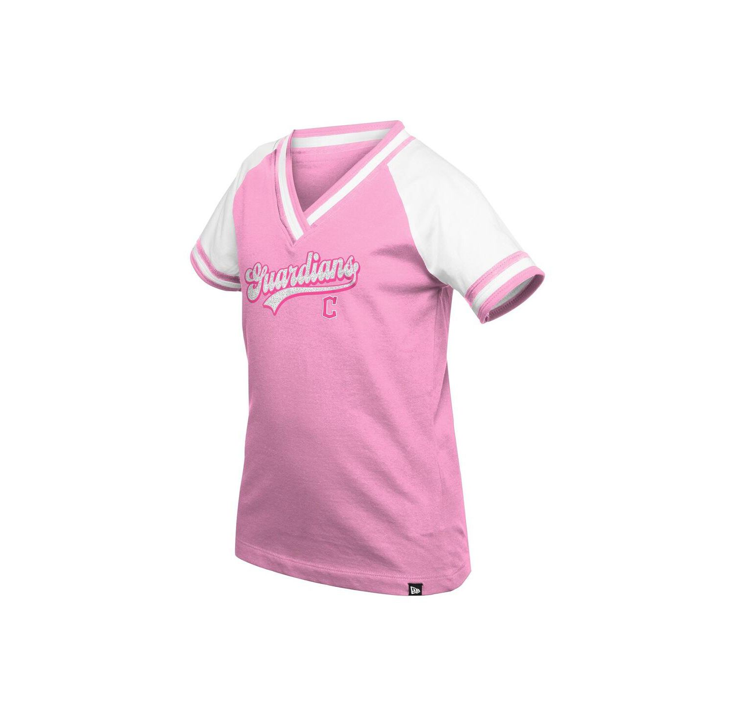 Big Girls Pink Cleveland Guardians Mommy Me Raglan V-Neck T-Shirt