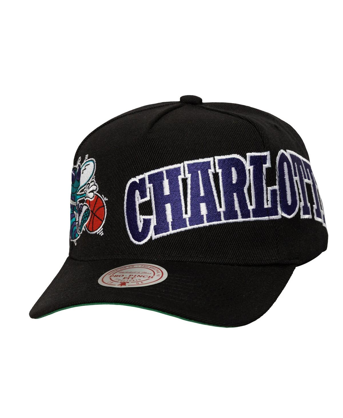Mitchell & Ness Men's Black Charlotte Hornets Busted Logo Wordmark Wrap-around Pro Pinch Adjustable Hat In Black
