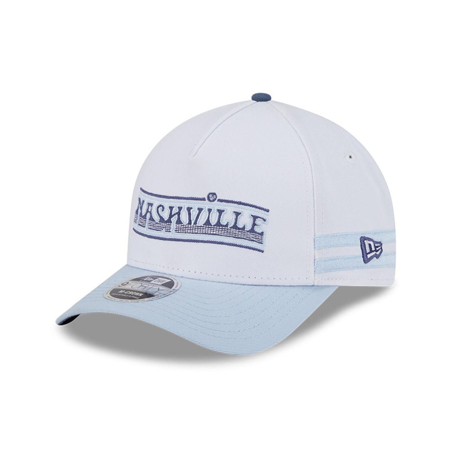 Мужские головные уборы New Era White/Light Blue Nashville SC 2025 Jersey Hook 9FORTY M-Crown Adjustable Hat — фото 1