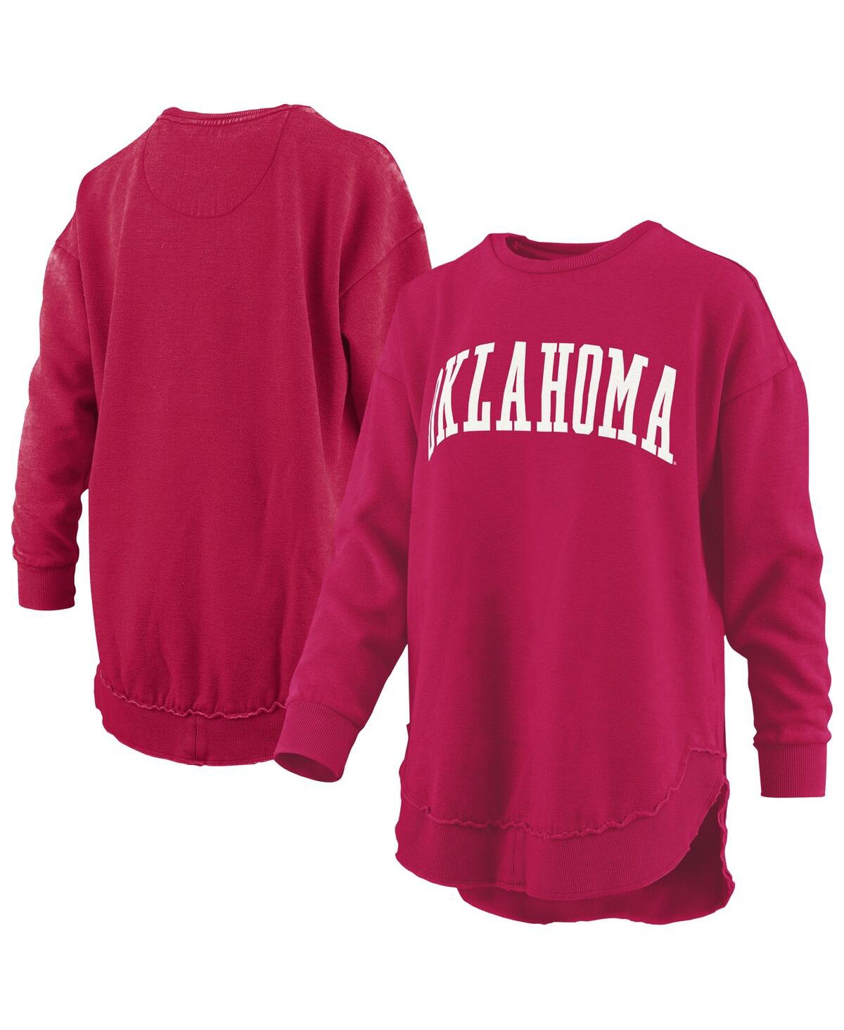 Pressbox Women's Crimson Oklahoma Sooners Melange Poncho Vintage Fleece Long Sleeve Pullover Sweatshirt In Red