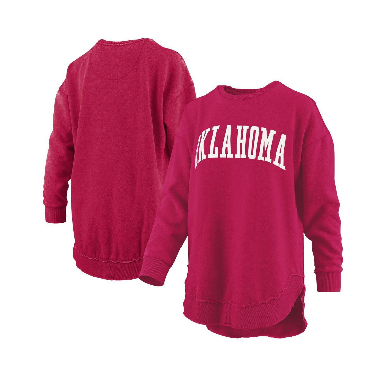 Women's Crimson Oklahoma Sooners M&eacute;lange Poncho Vintage Fleece Long Sleeve Pullover Sweatshirt