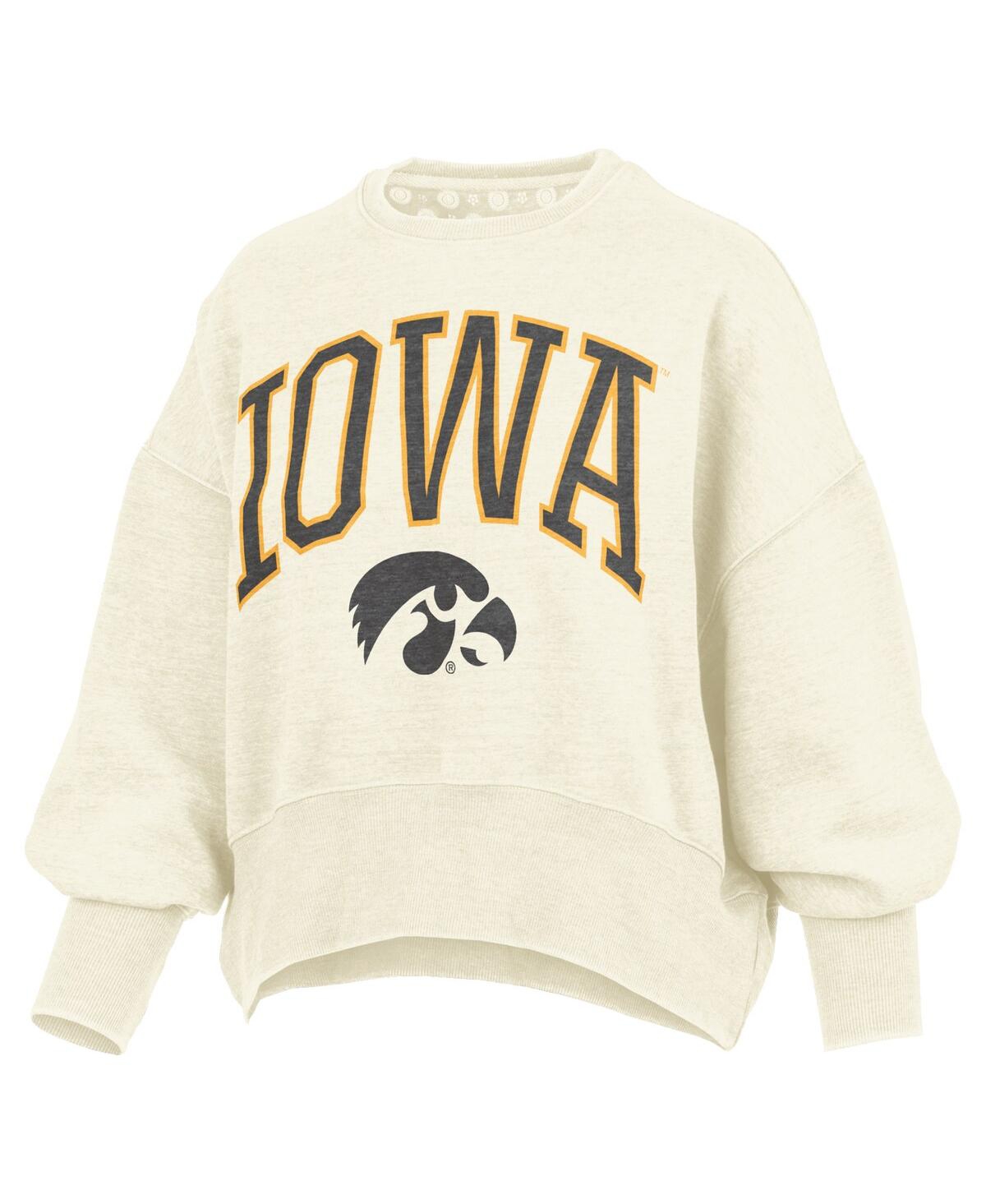 Pressbox Women's Natural Iowa Hawkeyes Oversized Waist-length Crewneck Sweatshirt In Brown
