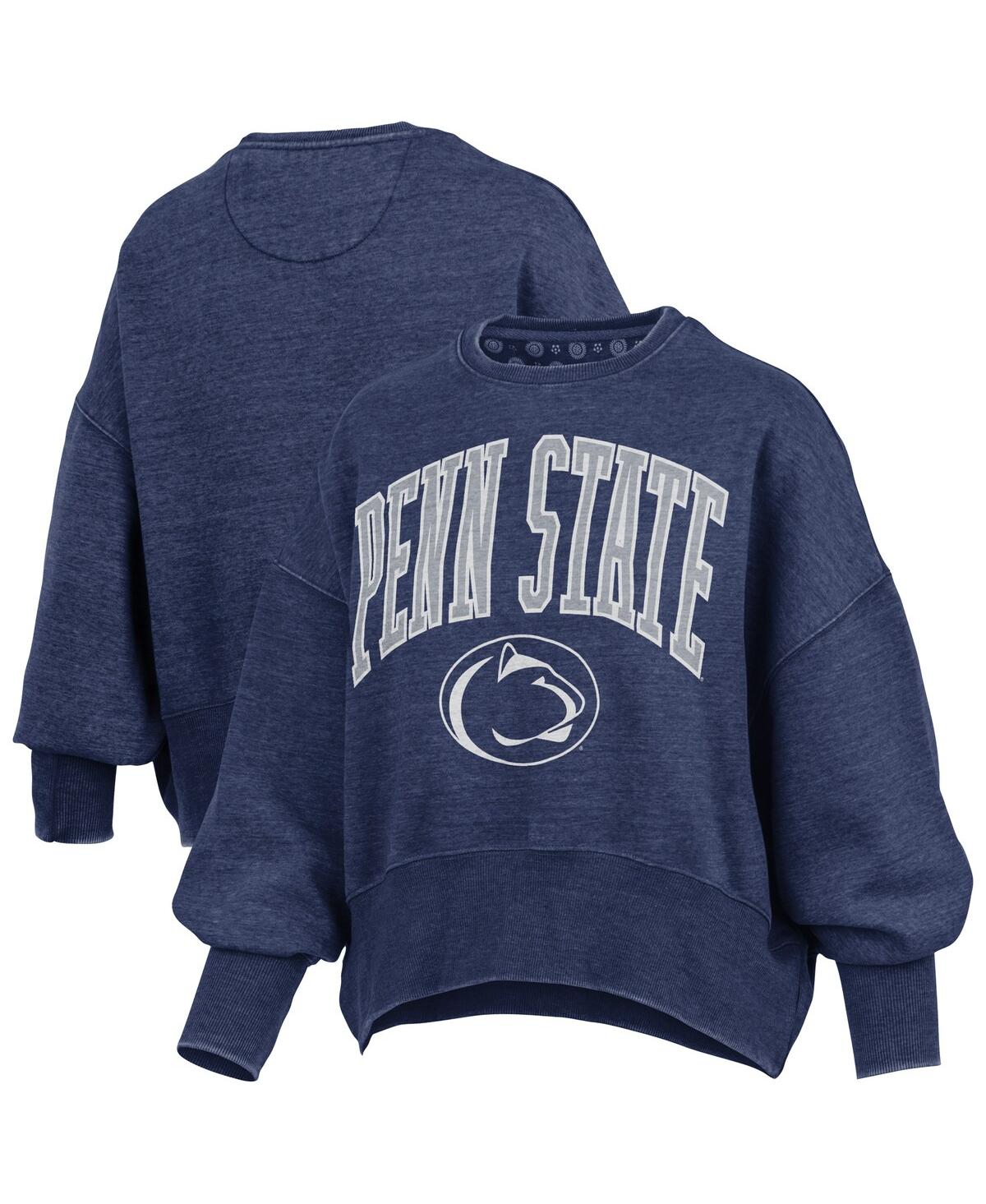 Pressbox Women's Navy Penn State Nittany Lions Oversized Waist-length Crewneck Sweatshirt In Blue