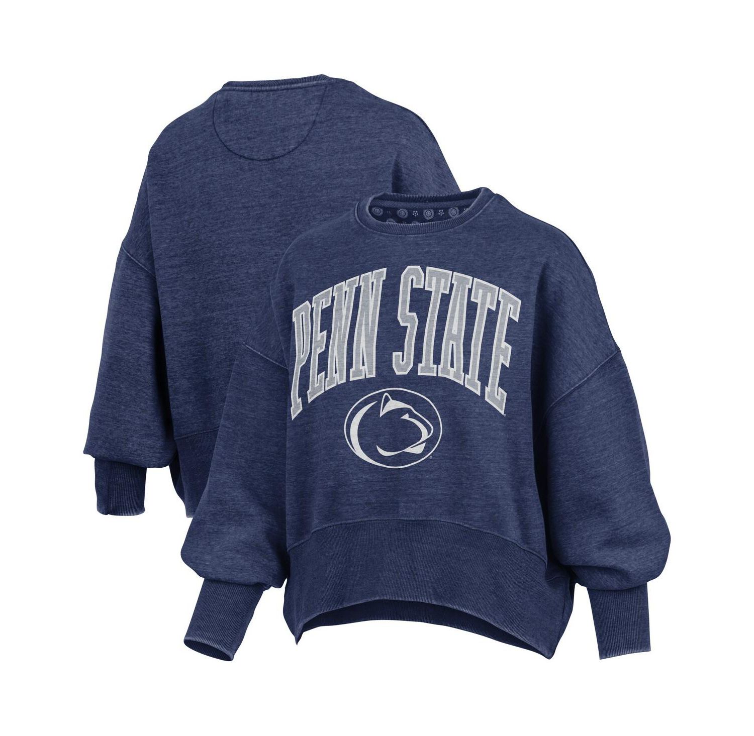 Women's Navy Penn State Nittany Lions Oversized Waist-Length Crewneck Sweatshirt