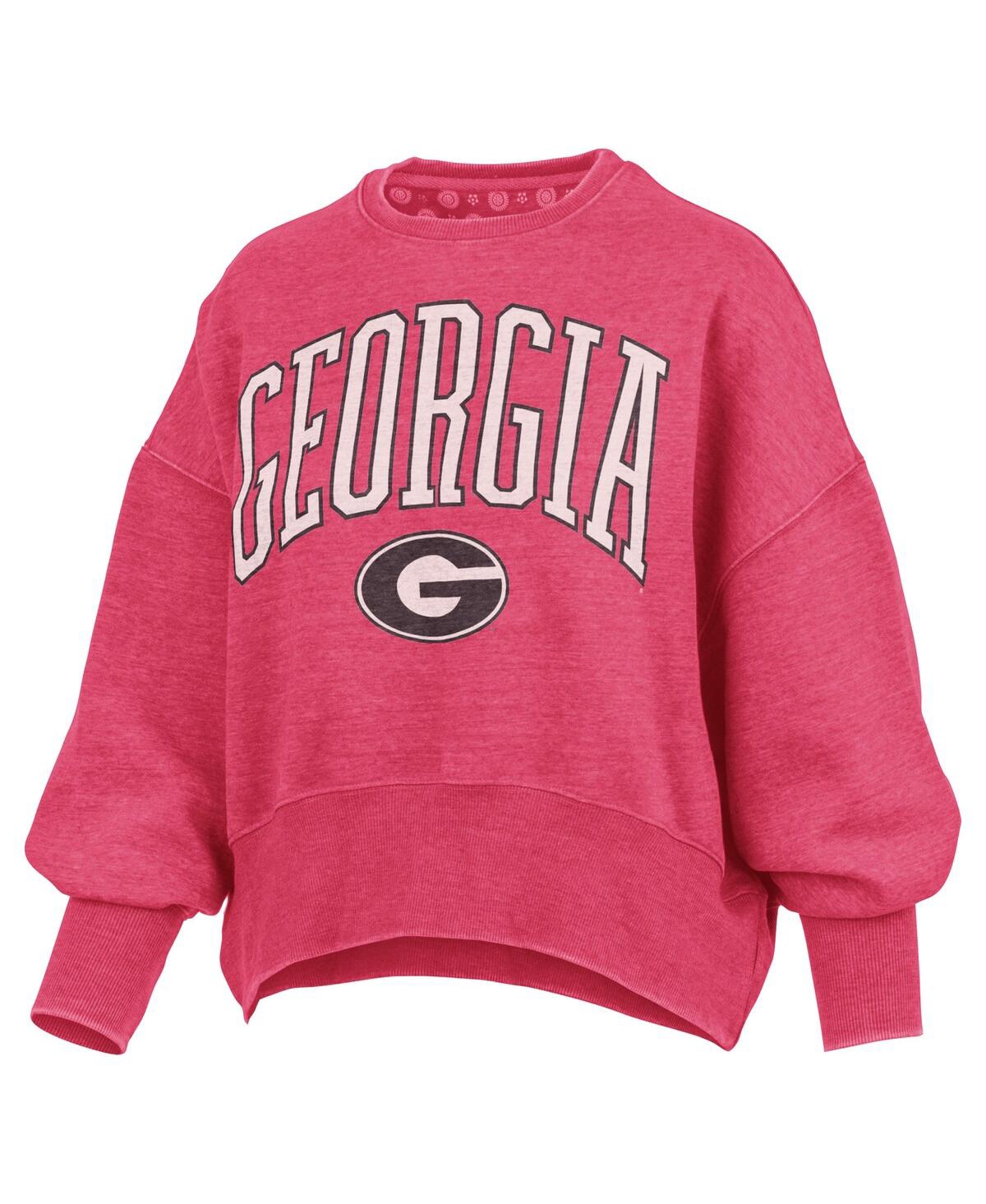 Pressbox Red Georgia Bulldogs Oversized Waist-length Crewneck Sweatshirt In Pink