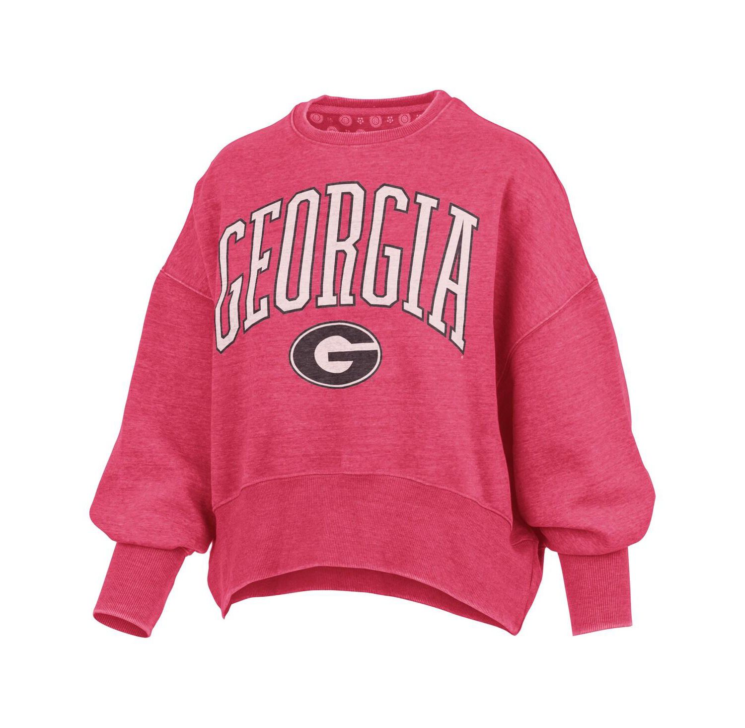 Women's Red Georgia Bulldogs Oversized Waist-Length Crewneck Sweatshirt