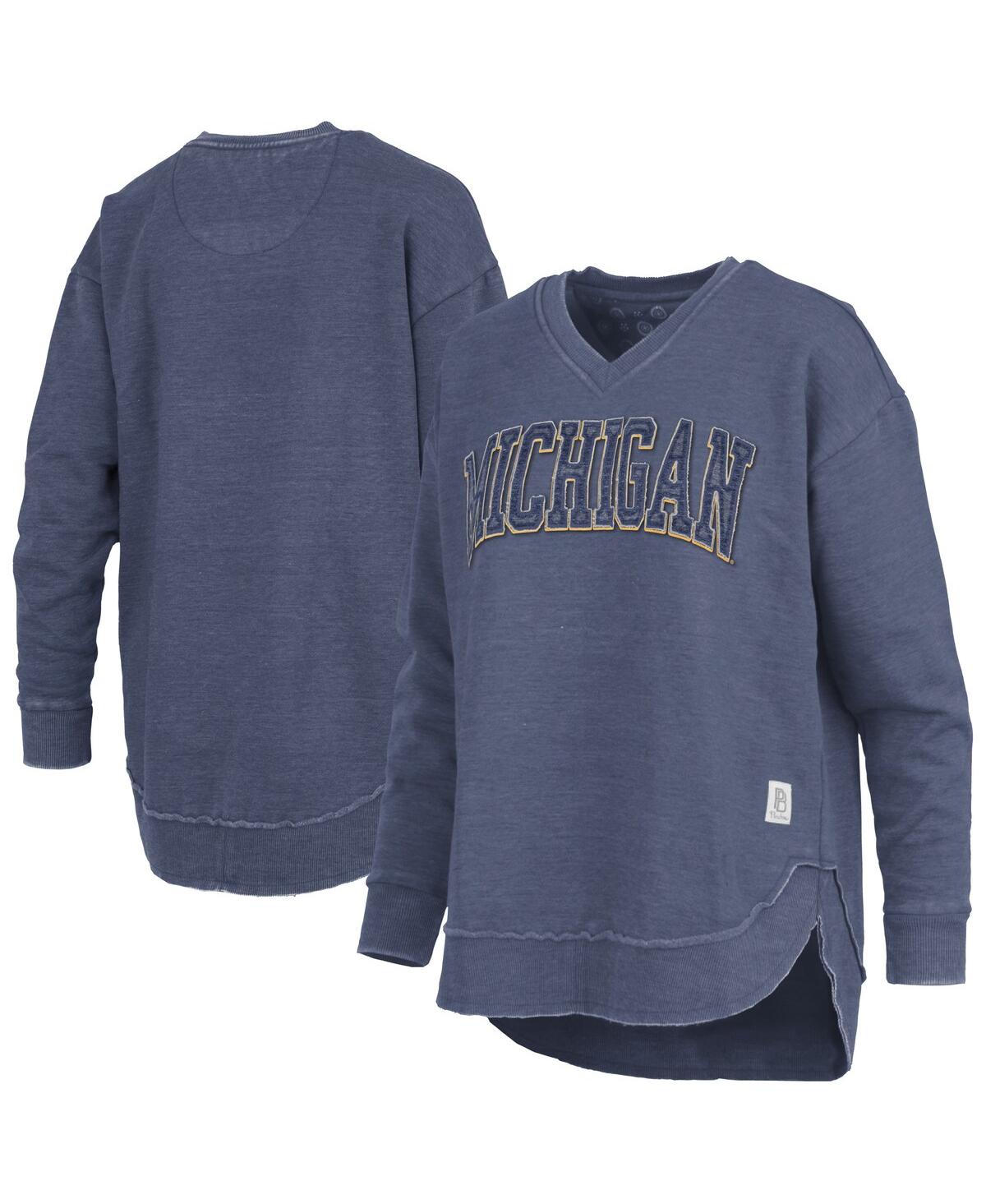 Pressbox Women's Navy Michigan Wolverines Westin Poncho V-neck Pullover Sweatshirt In Blue