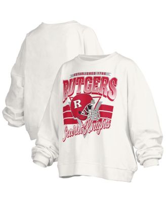 Pressbox - Women's White Rutgers Scarlet Knights Oversized Janice Retro Waist-Length Pullover Sweatshirt
